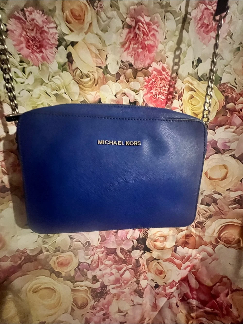 Michael Kors Royal Blue Leather Chain-Strap Crossbody